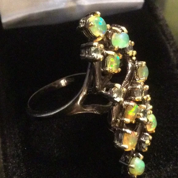 Enchanting Genuine Fiery Opals & Topaz Ring